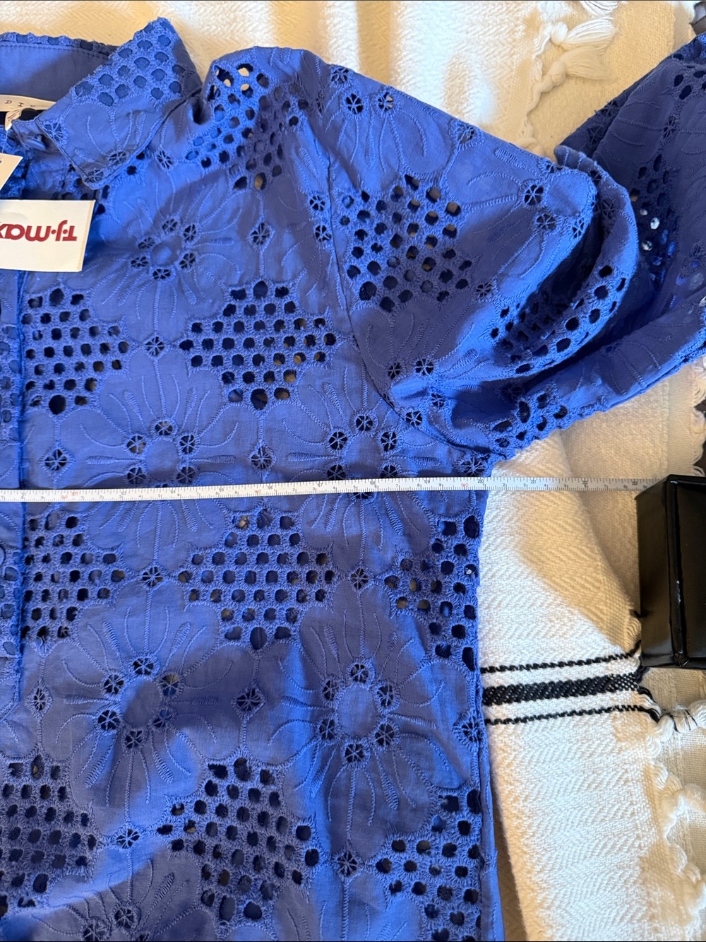 Periwinkle Blue Eyelet Floral Button-Front Women's Top - Picture 7 of 7